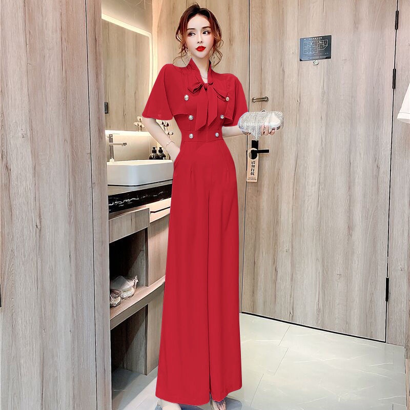Áo liền quần vải voan lưng cao dáng ôm đính 2 hàng nút thời trang thanh lịch