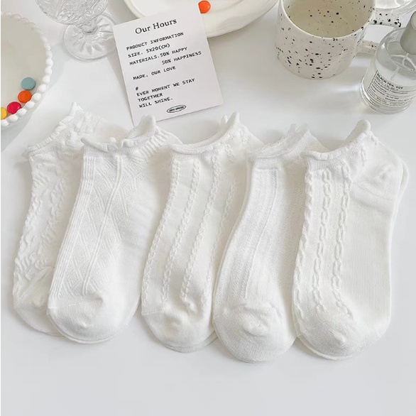 Tất Vớ Cổ Ngắn Nữ Tone Trắng Cổ Bèo Hoạt Tiết Đơn Giản Đẹp Unisex Hàn Quốc