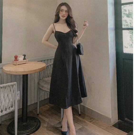 Đầm đen 2 dây dự tiệc (ẢNH THẬT 100%)