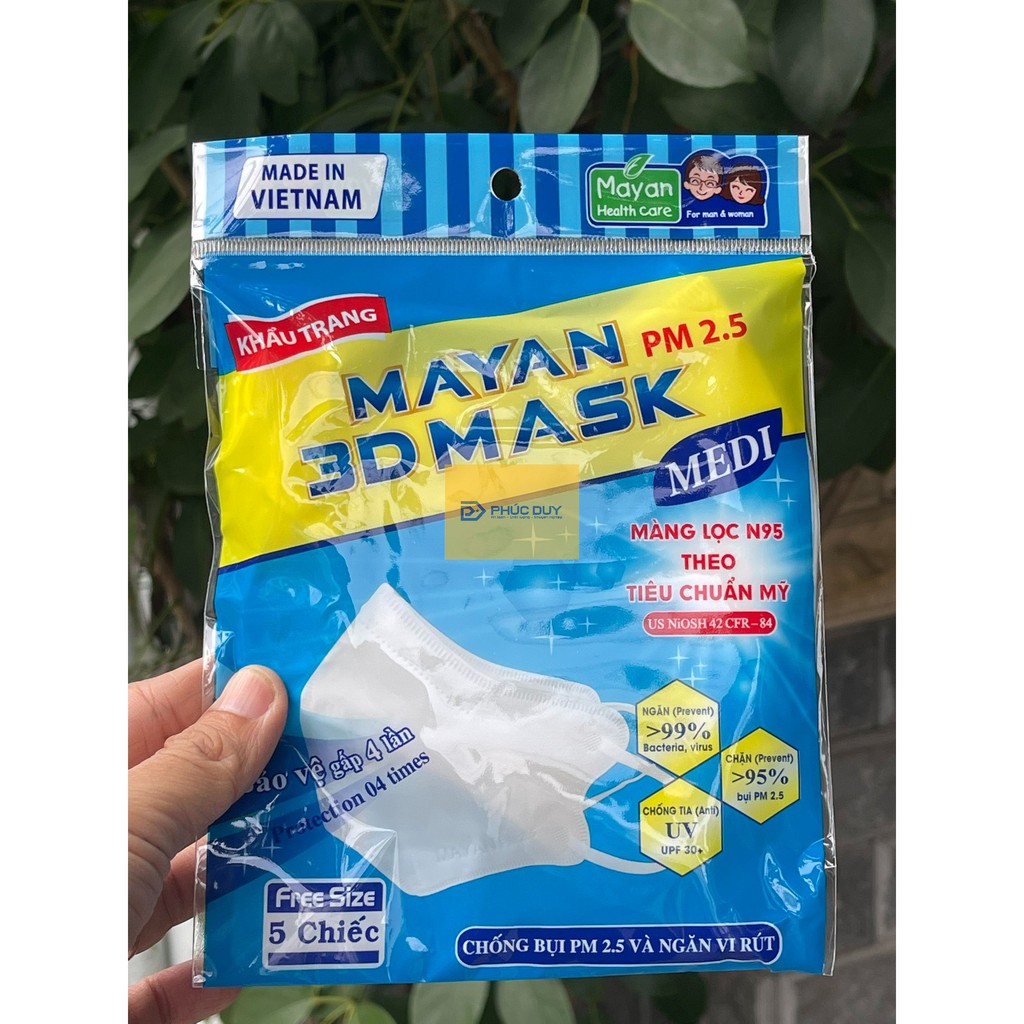 5 cái Khẩu Trang MAYAN 3D Mask với màng lọc Micro filter , bụi mịn PM 2.5  , ngăn vi khuẩn