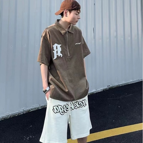 Áo Polo bông from rộng áo polo nhung tăm Thời Trang áo thun nam có cổ Nhật Hàn Đơn Giản dây kéo nhung áo thun có cổ nữ unisex áo phông polo nam áo polo nam dây kéo áo Thun Polo