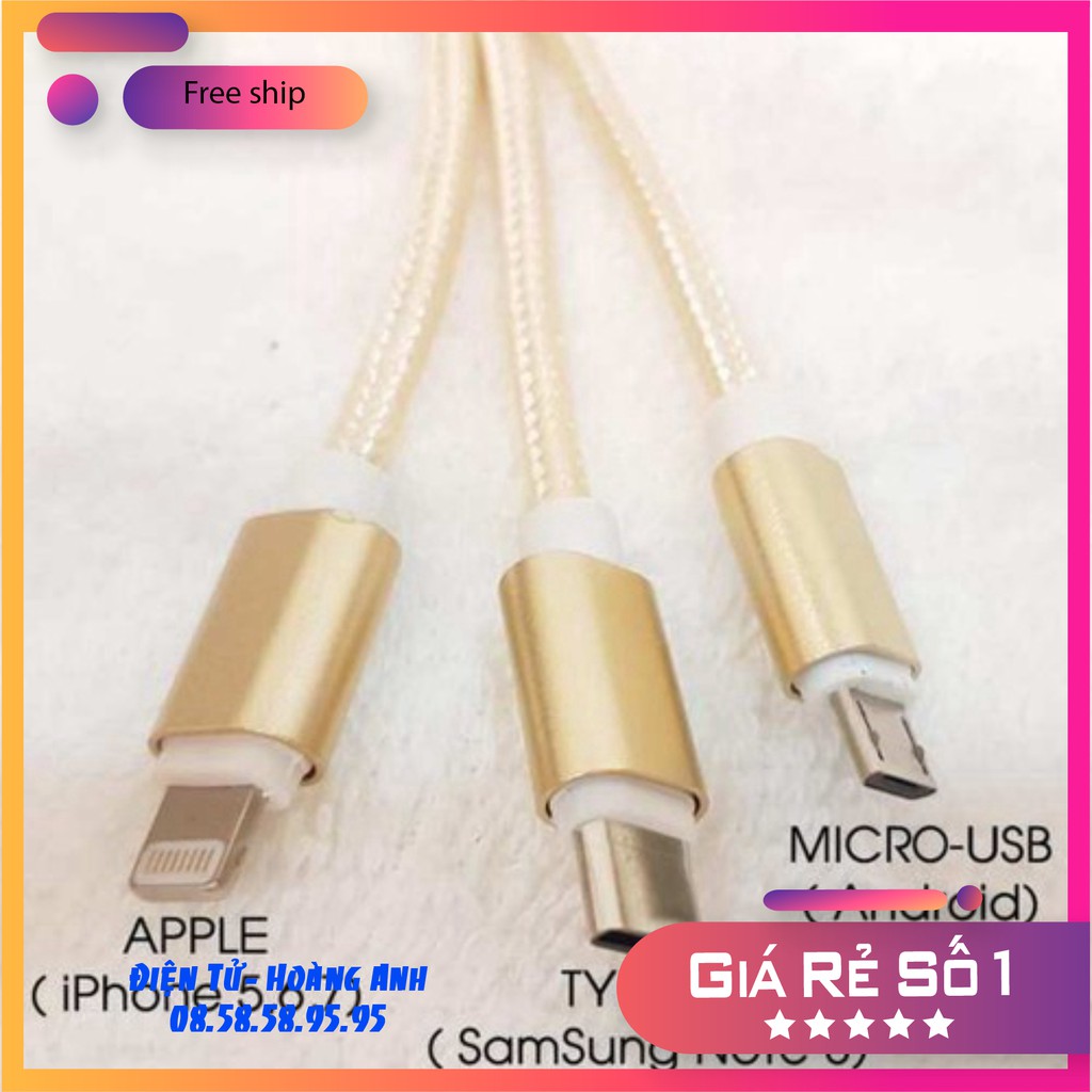 Cáp Sạc 3 Đầu Bọc Dù Siêu Gọn Gàng - dây sạc 3 trong 1 đa năng mã sản phẩm TA3093