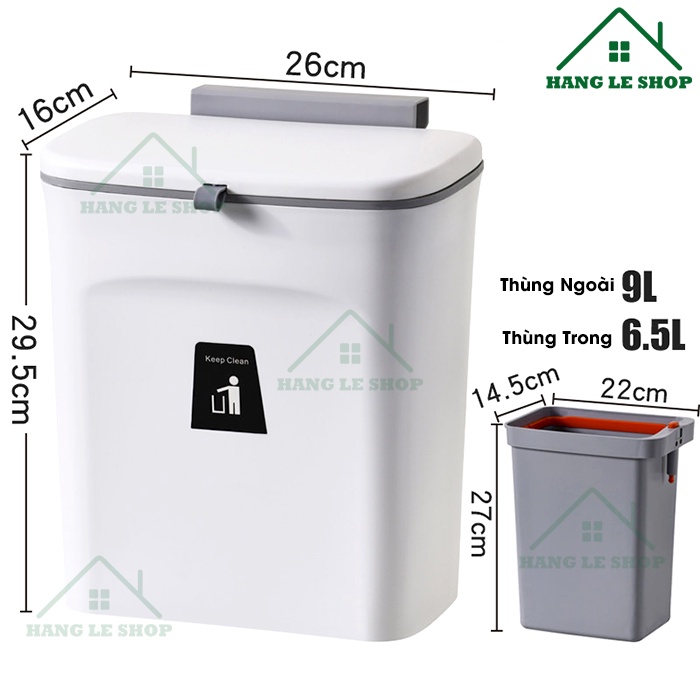 Thùng rác thông minh - treo cài tủ bếp, dán nhà vệ sinh tiện lợi - size 9l kèm ruột