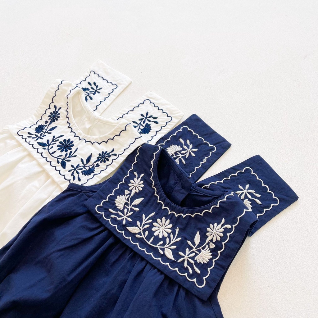 Áo Liền Quần Không Tay Hoạ Tiết Thêu Xinh Xắn Cho Bé Gái