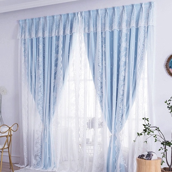 Rèm cửa MENGNI phối ren tự dính thiết kế xinh xắn thời trang dành cho nhà cửa
