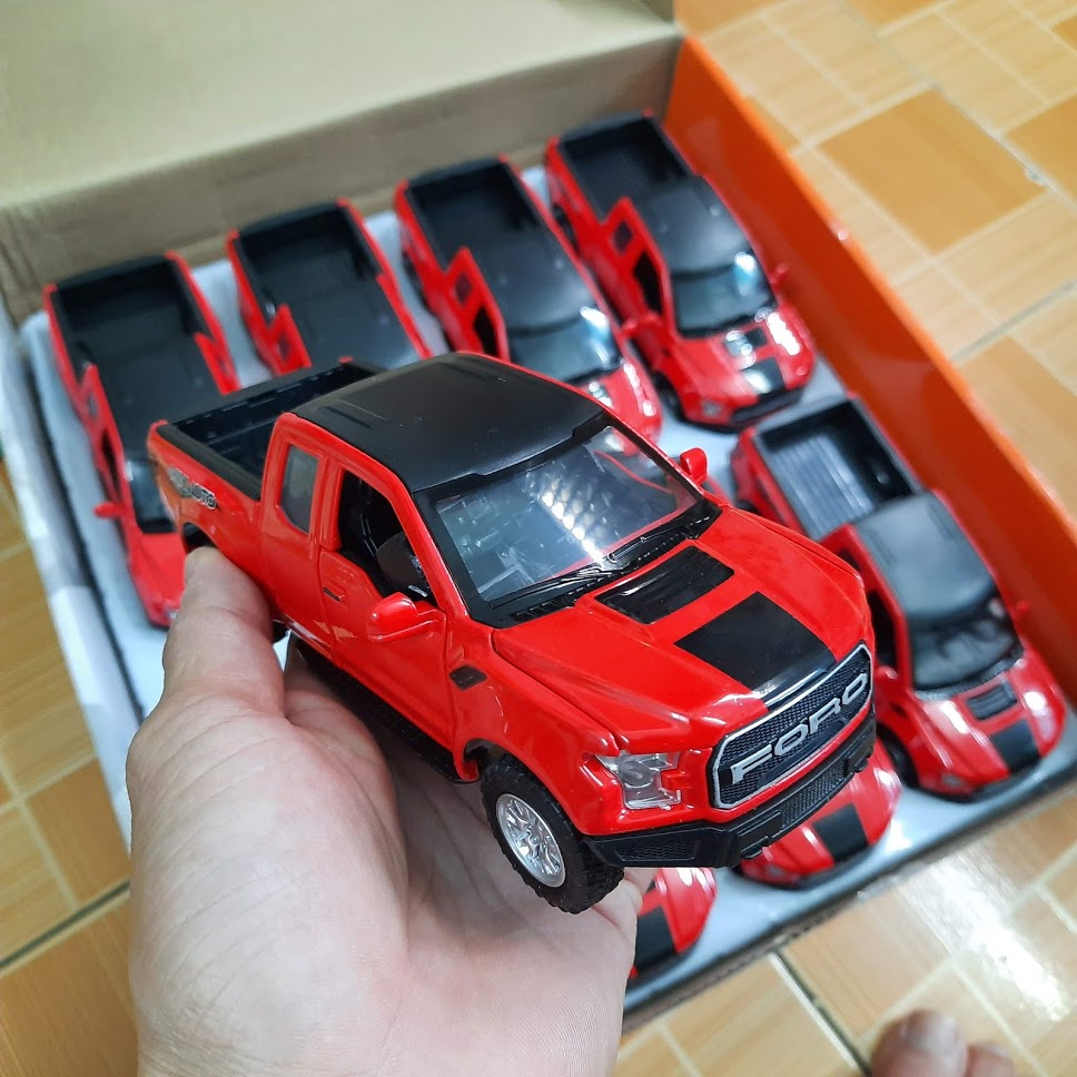 Xe mô hình Ford F150 Raptor tỉ lệ 1:32 xe bằng sắt có âm thanh và đèn xe chạy cót mở các cửa