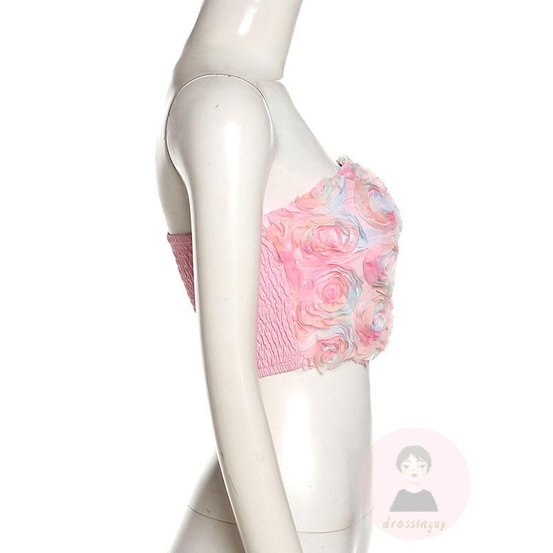 Áo Hai Dây Dáng Ngắn In Họa Tiết Hoa 3D Thời Trang Mùa Hè Cho Nữ