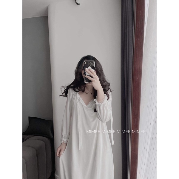 Váy ngủ trắng bánh bèo cotton sữa mimee