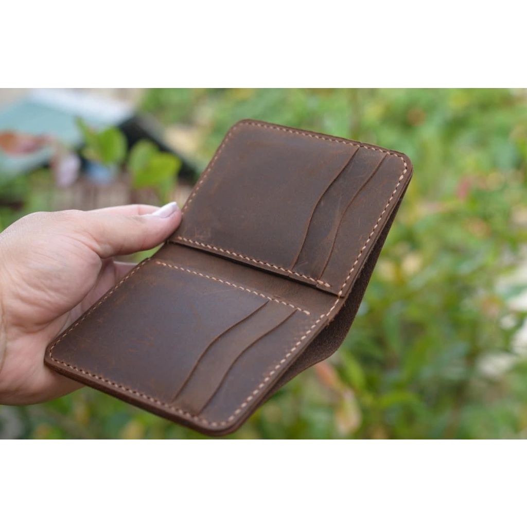 Ví Đứng Da Bò, Ví Nhỏ Gọn. Da Thật 100%. Bảo Hành 2 năm. Kích Thước 9x11cm