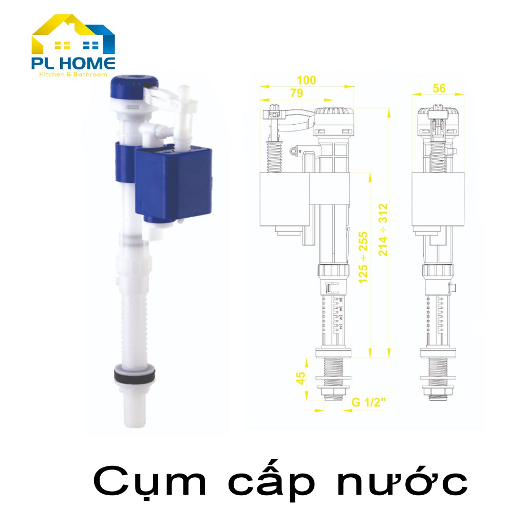 Bộ xả bồn cầu 2 nút nhấn cao cấp dành cho cầu 2 khối rời, bộ ruột xả nước bồn cầu chống nước phèn, chịu áp suất cao