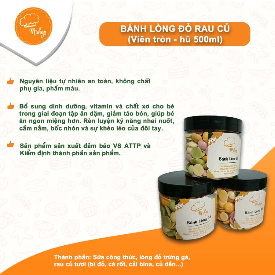 BÁNH ĂN DẶM LÒNG ĐỎ TRỨNG GÀ RAU CỦ  - dành cho bé 6 tháng trở lên
