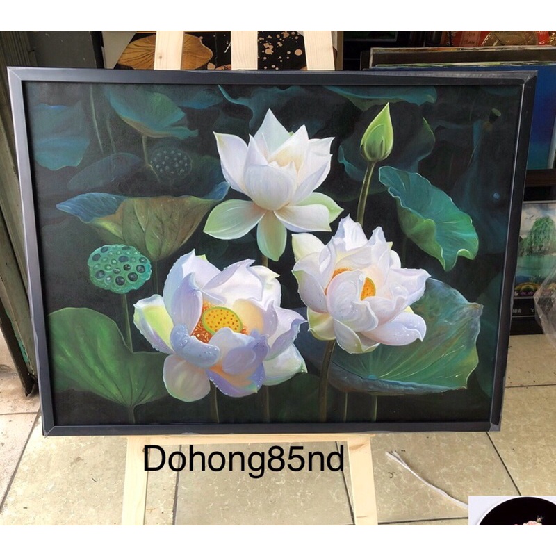 Tranh treo tường  tranh CANVAS , Tranh sơn dầu( tranh vẽ tay)mẫu hoa sen kích thước 60* 80cm( kèm khung cao cấp).