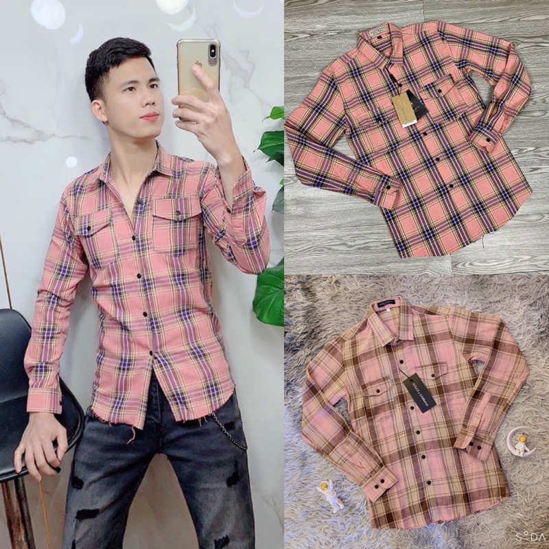 Sơ mi kẻ hồng nam ⚜️ Sơ mi nam màu hồng ⚡️ 2022