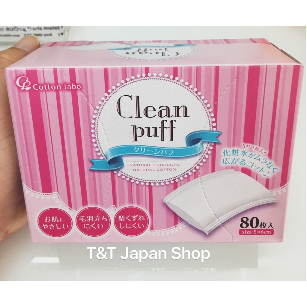 Bông tẩy trang Nhật Bản Clean puff hộp 80 miếng