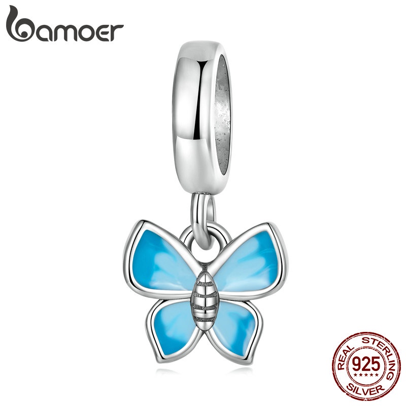 Vòng cổ BAMOER bạc 925 mặt hình bướm xanh thời trang dành cho nữ