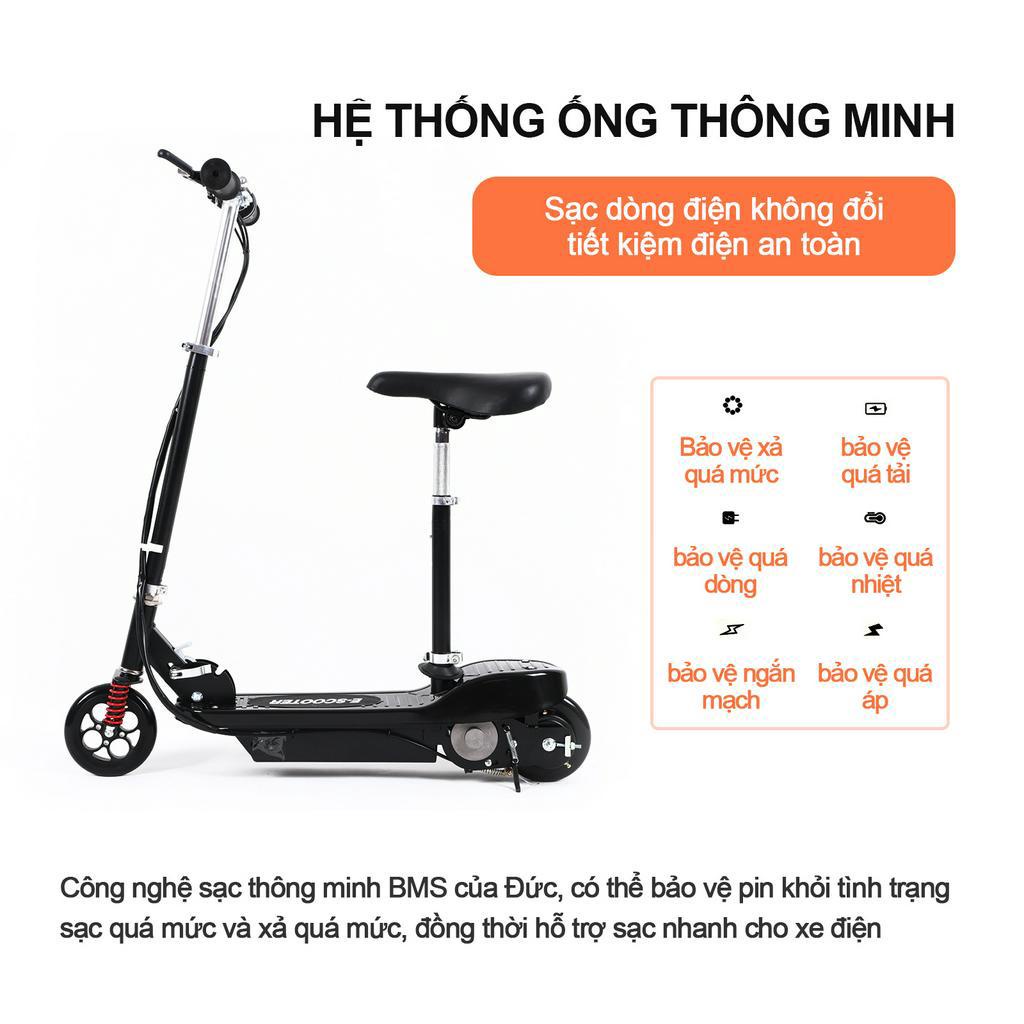 Xe điện mini   bản cao cấp gấp gọn E- SCOOTER  Bộ  sạc xe điện  cơ 120W,  pin 4.5AH / 24V, tải trọng 80kg, tặng kèm giỏ đồ