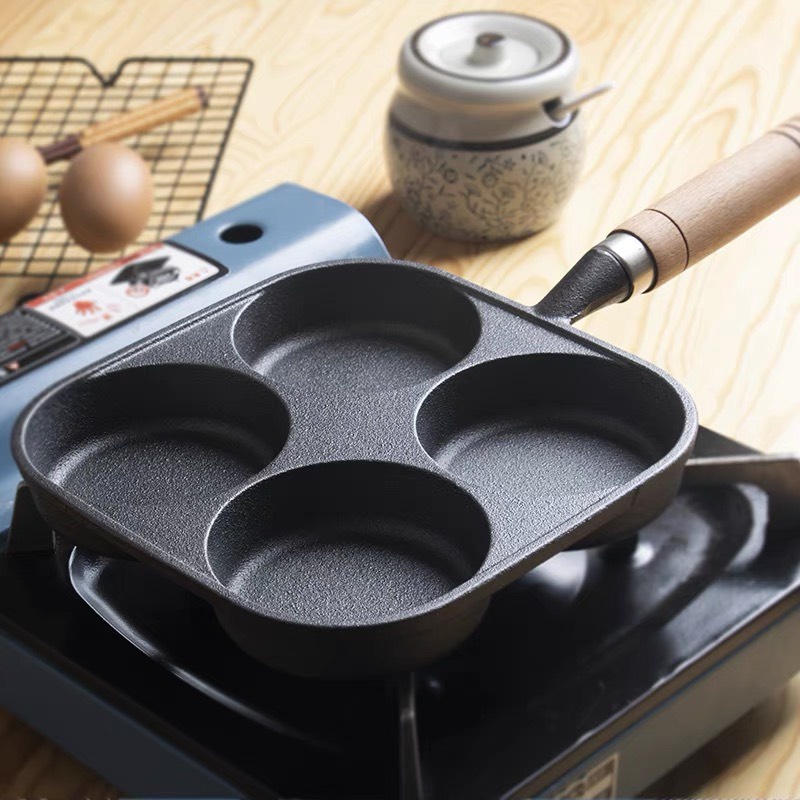 Chảo 4 ngăn, chảo chiên trứng , làm bánh chống dính tay cầm gỗ dùng trên bếp từ LIINKITCHEN