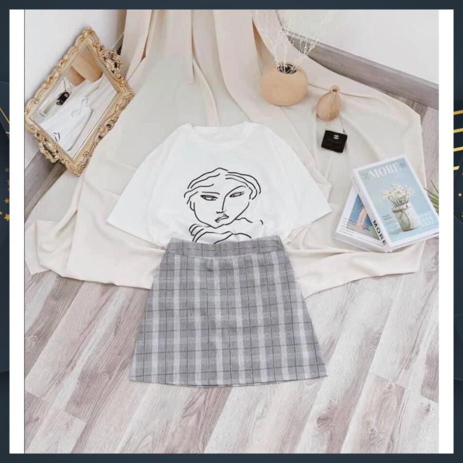 [Free Ship] Set Đồ Nữ, Set Áo Thun Trắng Mix Chân Váy Kẻ Caro Siêu Xinh Hàng Loại 1 | BigBuy360 - bigbuy360.vn