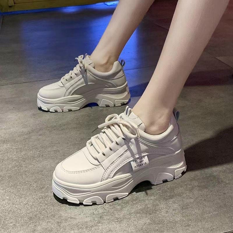 Giày thể thao nữ Ulzzang màu sữa vạt chữ đế cao 5p tôn dáng