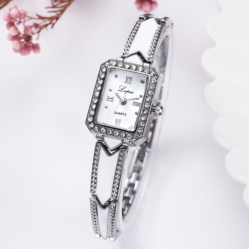 MACmk Elegant Women Rhinestone Inlaid Square Dial Quartz Bracelet Wrist Watch Gift