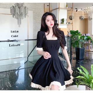 (ORDER) Váy cổ vuông dự tiệc xòe ngắn phối ren công chúa vintage kiểu Pháp