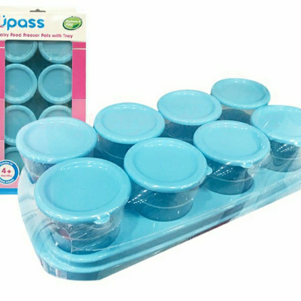 Set 8 hộp/cốc chia trữ đông thức ăn dặm có nắp đậy và khay đựng Upass made in Thái Lan (70ml/ hộp)  - có tách lẻ