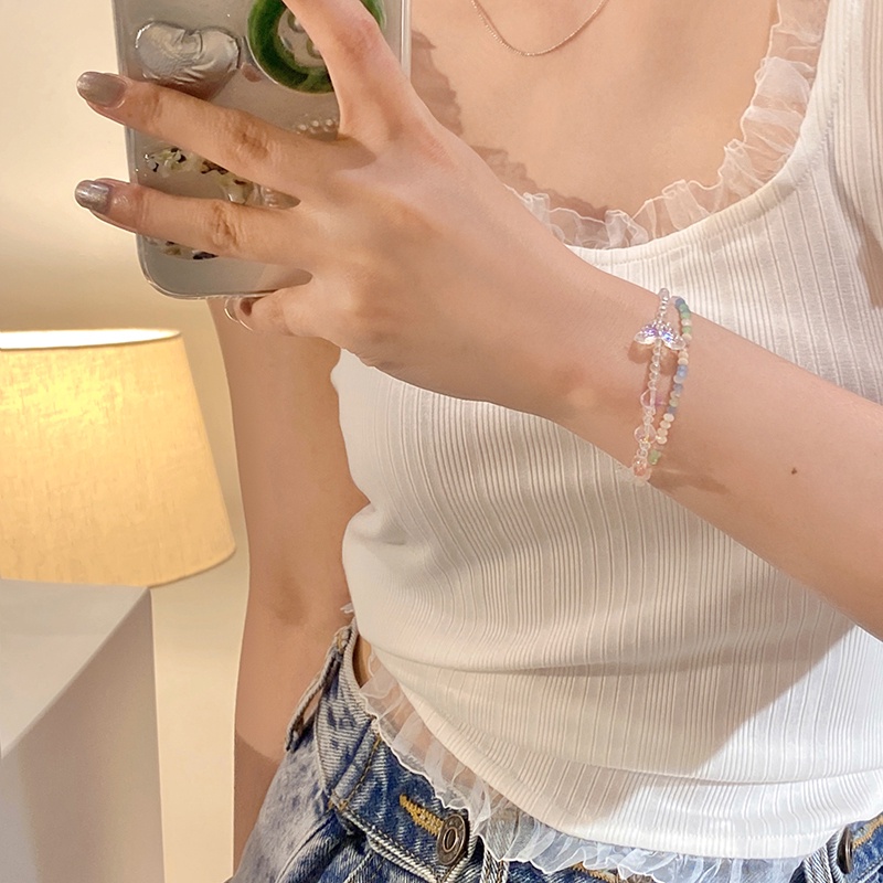 Vòng Tay Chuỗi Hạt Pha Lê Hình Bướm Nhiều Màu Sắc Độ Cảm Giác Cao Thời Trang Mùa Hè Cho Nữ