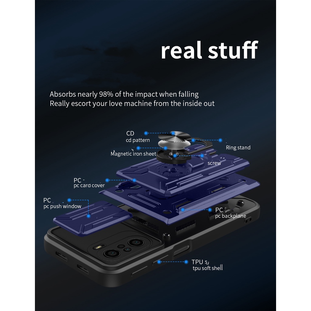 Ốp Điện Thoại Chống Sốc Có Ngăn Đựng Thẻ Cho Redmi K40 Pro Xiaomi Mi POCO F3 11X Pro