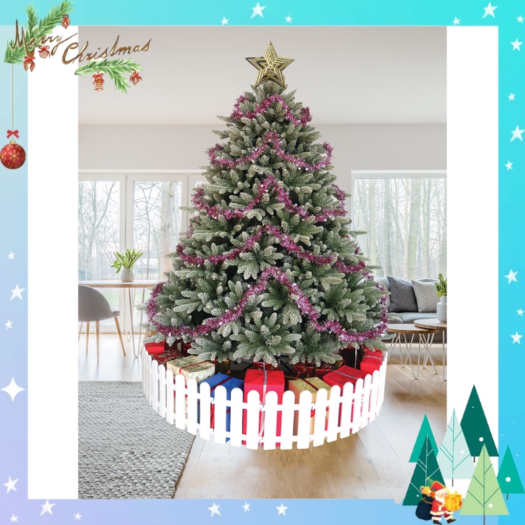 Cây thông noel phủ tuyết 2m4 2 loại lá PE -cây thông noel tự động xòe cành tán lá dày trang trí giáng sinh