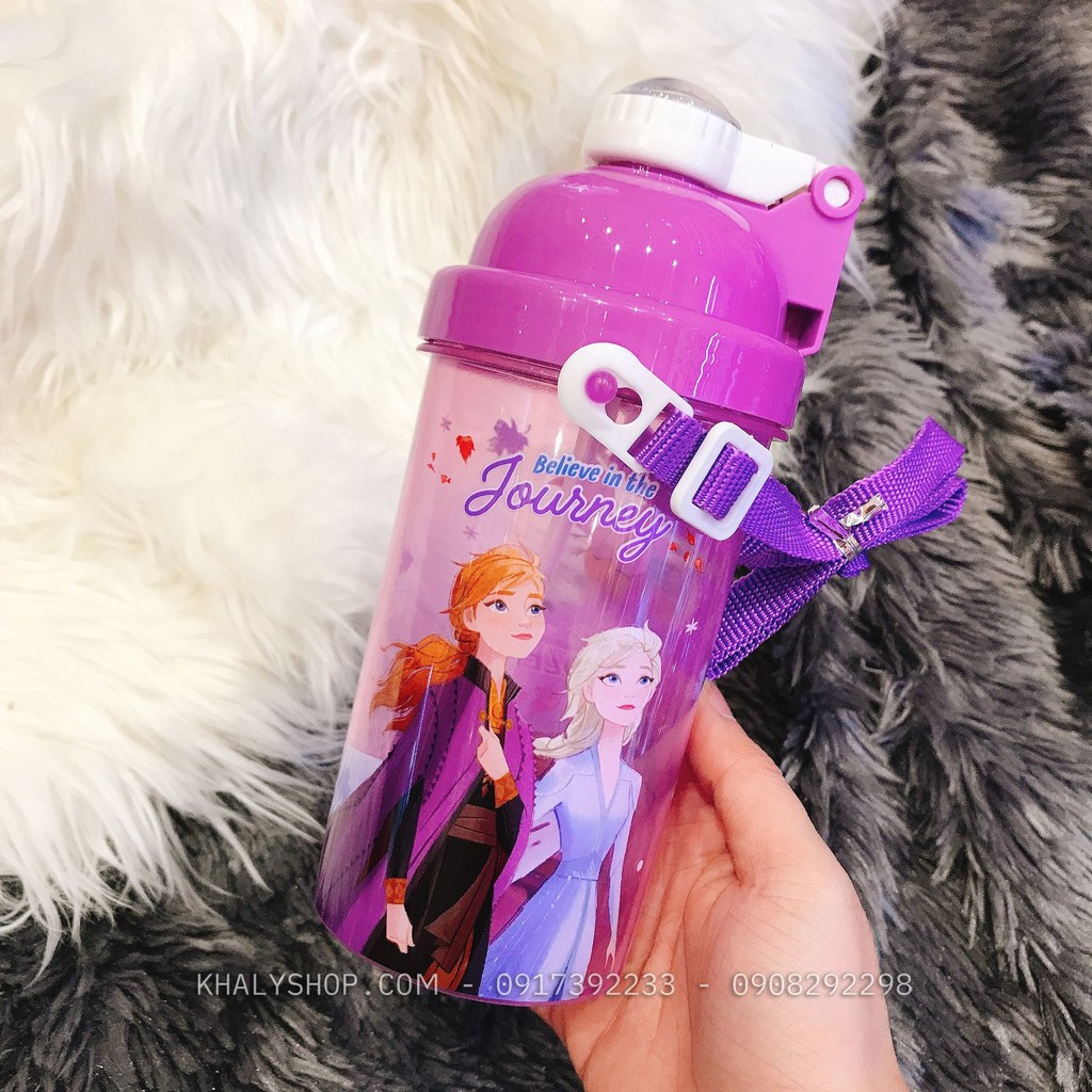 Bình nước nút bấm hình công chúa Princess, Frozen, Spiderman, Ben10 siêu xinh cho các bé - 500ml - (Thái Lan) - 7x7x19cm