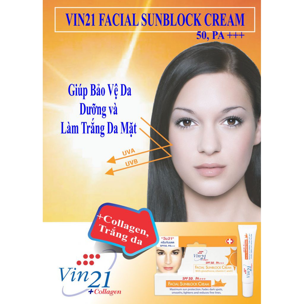 Kem chống nắng Vin21 Facial SunBlock Cream SPF50 PA +++ tuýp 15g