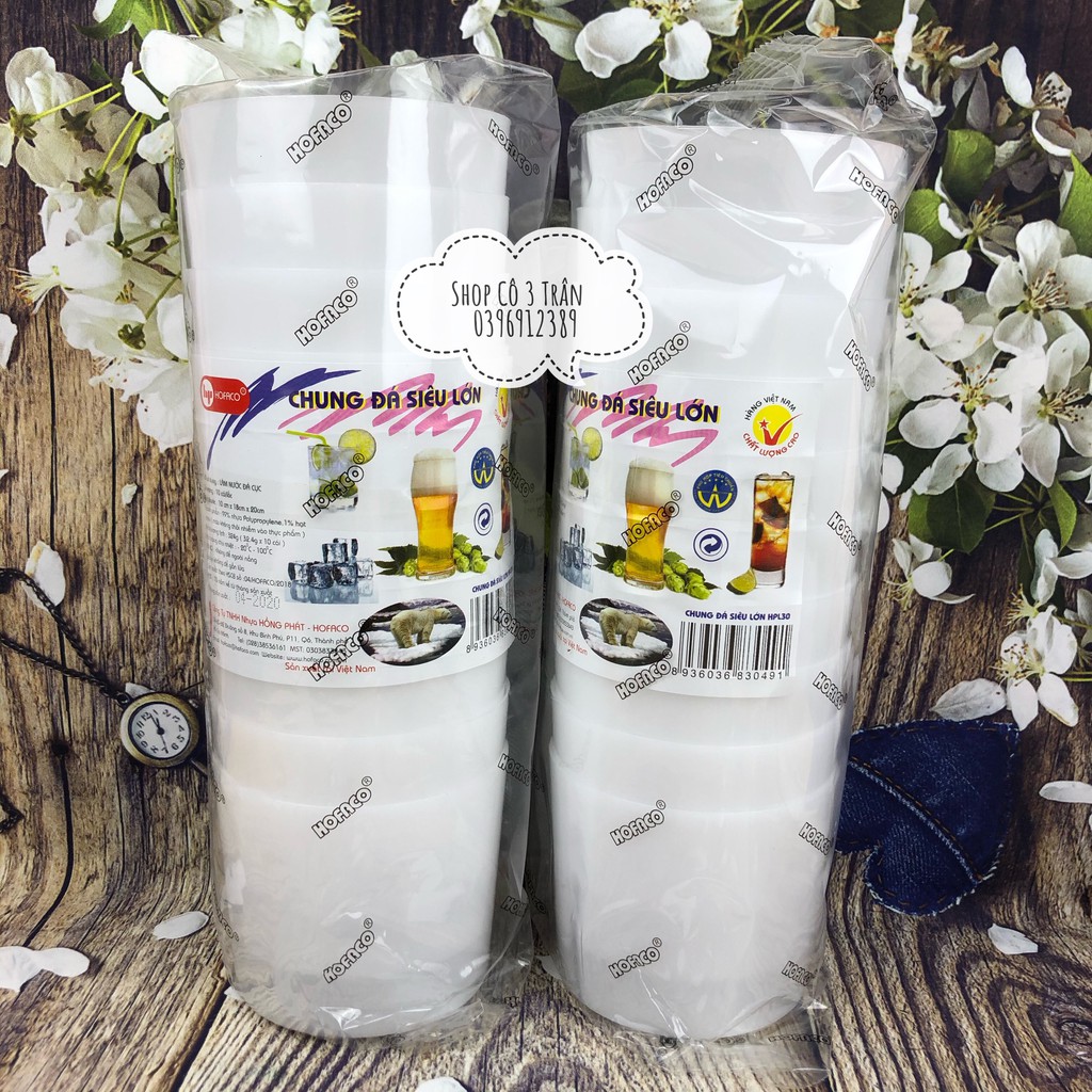 Lốc 10 chung làm đá SIÊU LỚN HPL30 HOFACO - Chung nhựa siêu lớn làm đá an toàn, tiện lợi, cao cấp