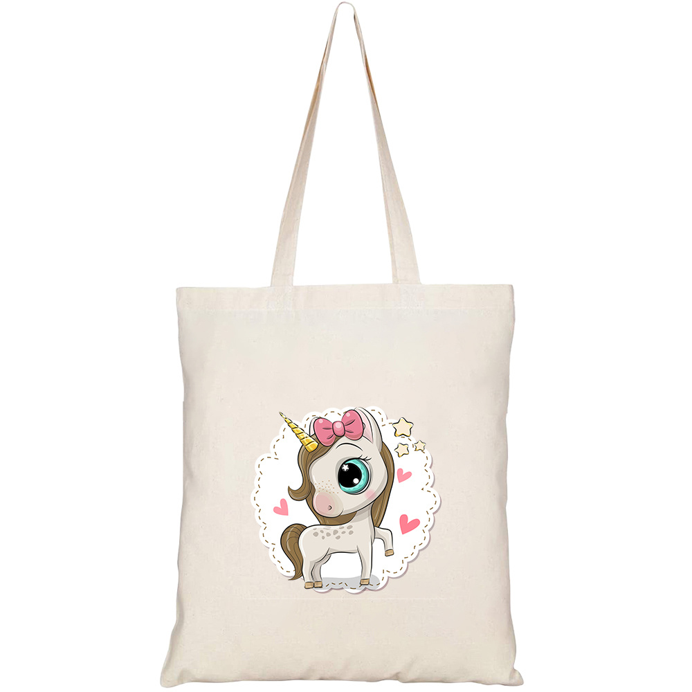 Túi vải tote canvas HTFashion in hình cartoon unicorn on pink background HT476