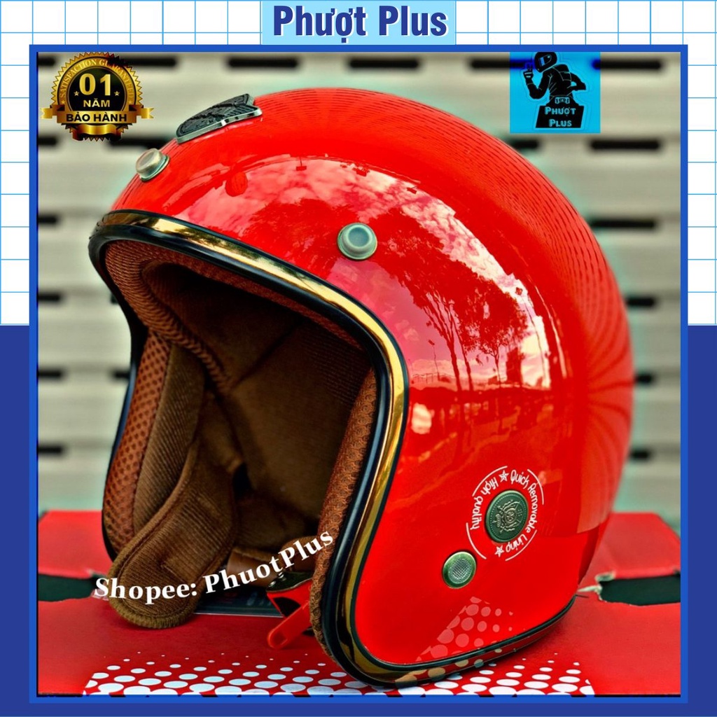 Mũ Napoli 3/4 Sh Ruby - Màu Đỏ Bóng, Cao Cấp Chính Hãng Bảo Hành 1 Năm