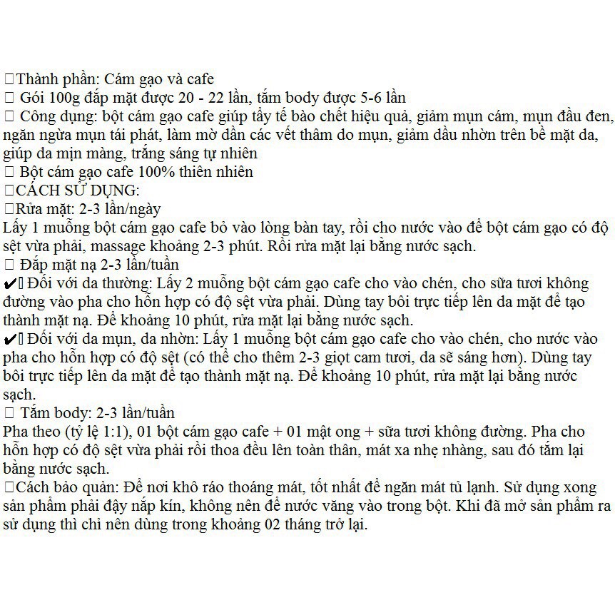 [Sale] Cám gạo cafe ( bột), tắm trắng, đắp mặt, rửa, tẩy da chết, làm đẹp ... túi 100g | BigBuy360 - bigbuy360.vn