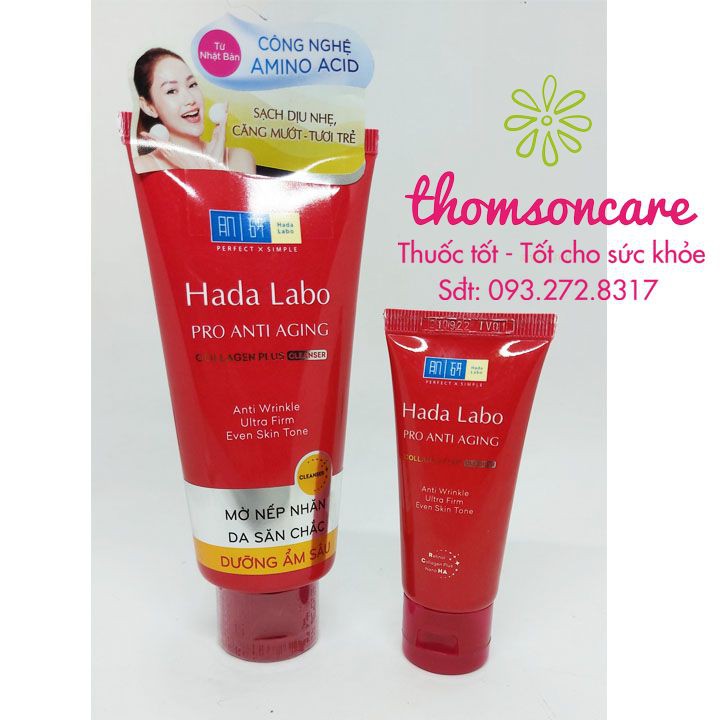 Sữa rửa mặt chống lão hóa da Hada Labo Anti Aging, chứa Collagen - srm Hadalabo tuýp 80g ngừa nám, tàn nhang