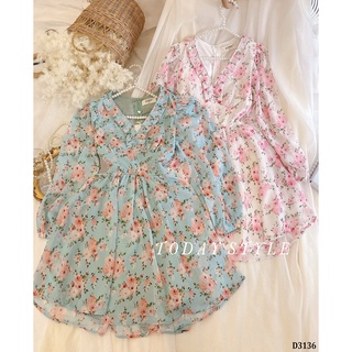 Đầm hoa xòe dài tay sang trọng Today Style vải mềm mịn D3136