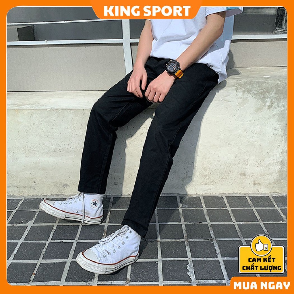 Quần kaki nam baggy ống suông basic unisex ống rộng màu đen và màu be đẹp cao cấp phong cách hàn quốc KING SPORT