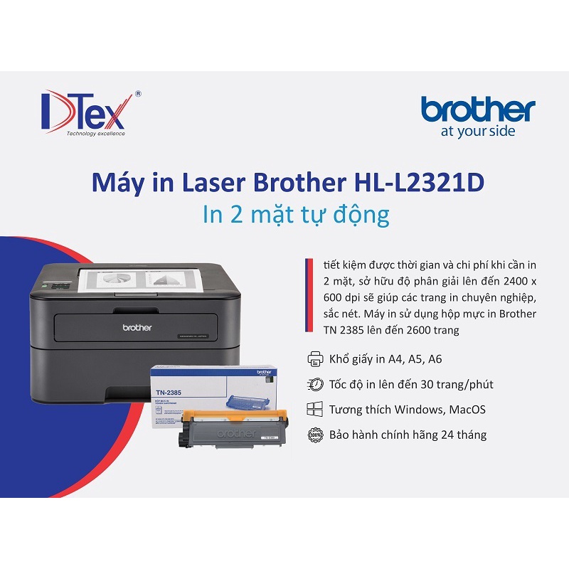 Máy in Laser trắng đen Brother HL-L2321D - In 2 mặt tự động - Hàng Chính Hãng