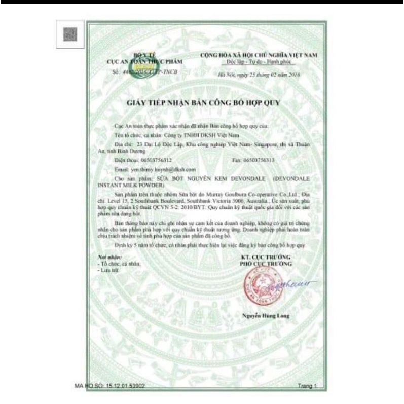 Sữa bột Devondale 1 kg  1kg