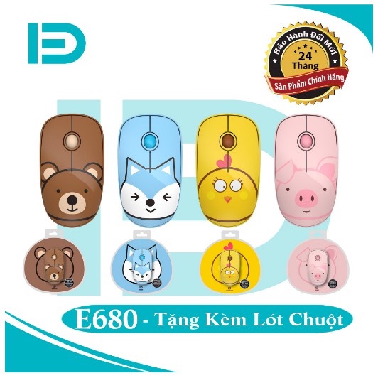 Chuột Mouse không dây FD-E680 Blue Chính hãng (Có pin, 1xAA, Kèm Pad)