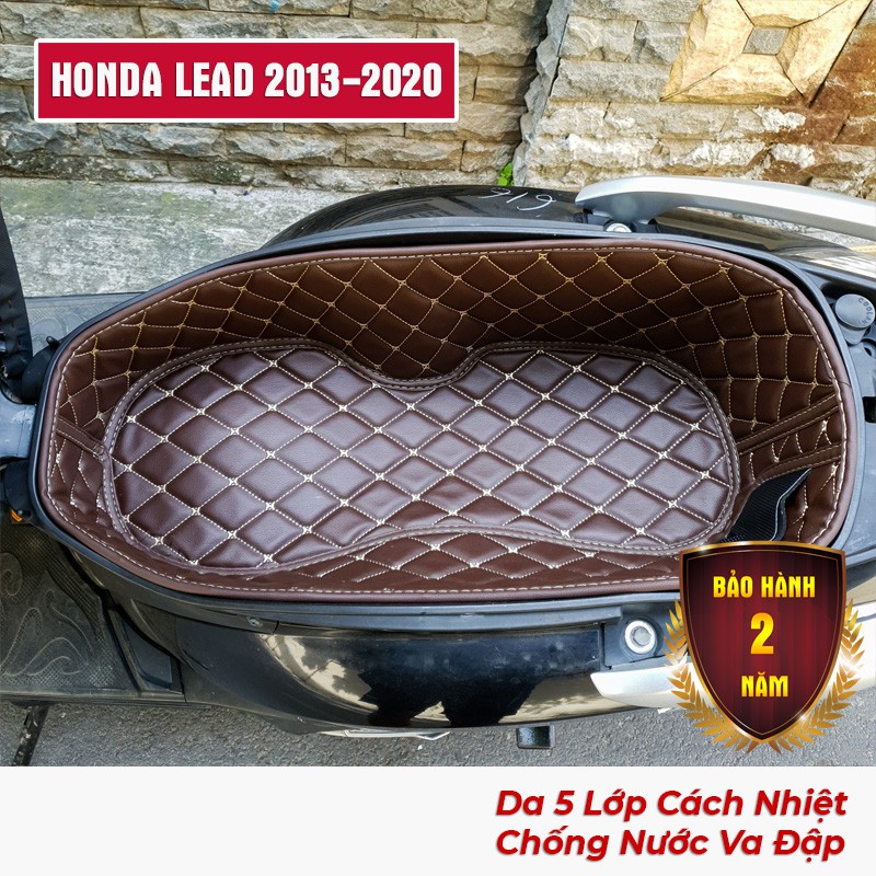 Lót cốp da 5 lớp xe HONDA LEAD 2013-2020 (Nâu Chỉ Vàng ) - cách nhiệt bảo hành 2 năm