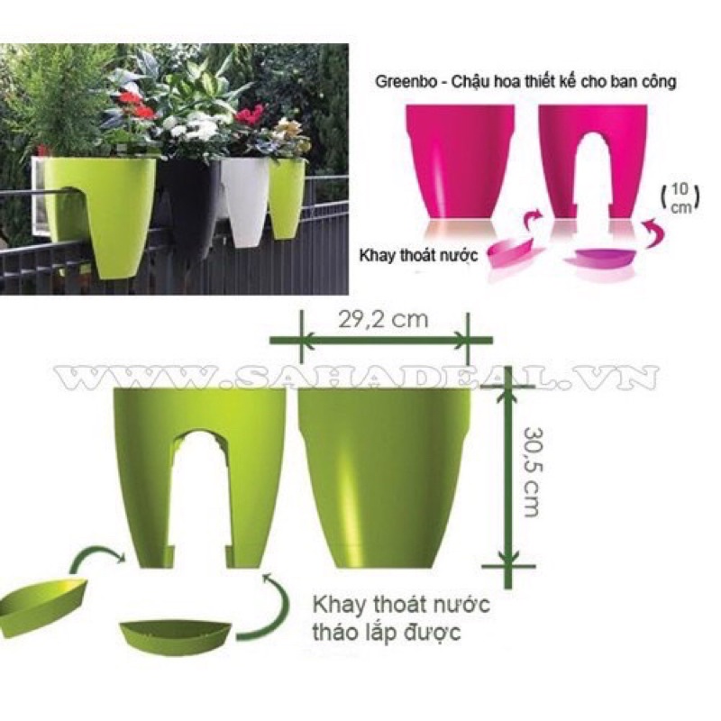 Chậu hoa tròn kẹp lan can/ban công kt 30x30cm