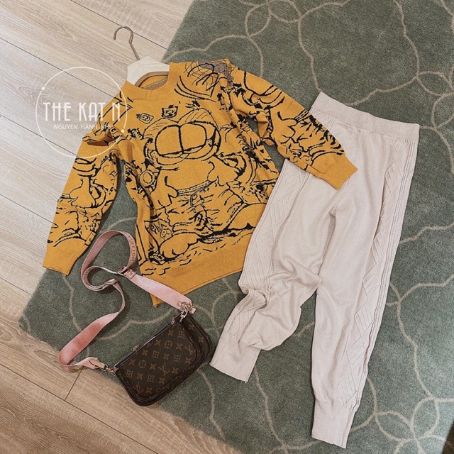 Set bộ len áo mèo viền