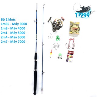Bộ cần câu 2 khúc đặc máy kim loại T1999 - Tặng kèm phụ kiện tải cá từ 3-15kg