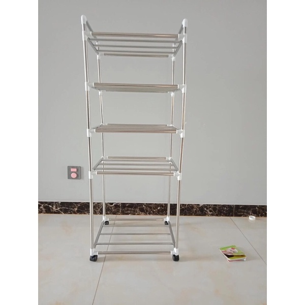 kệ để nồi,chảo inox 4,5 tầng loại có bánh xe(kèm ảnh thật)