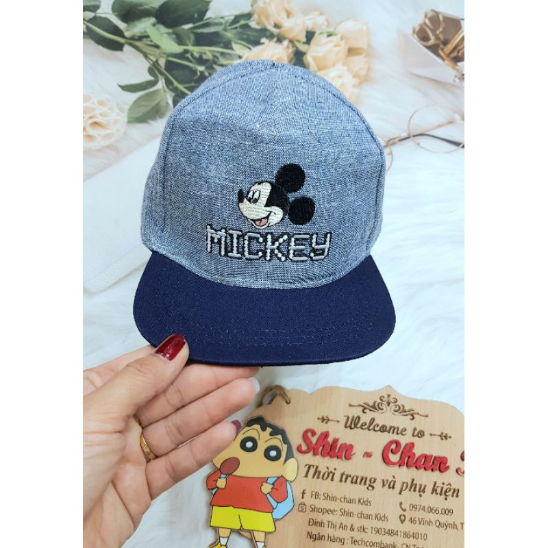 6m-3y Mũ lưỡi trai bé trai HM xuất dư - Mickey, NY vải bò xanh