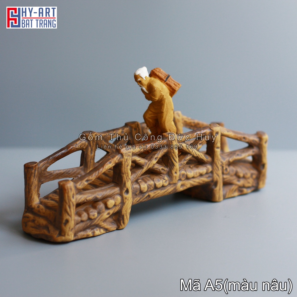 Mô hình gốm Cây cầu gỗ phụ kiện trang trí tiểu cảnh hòn non bộ bể cá chậu cây bonsai
