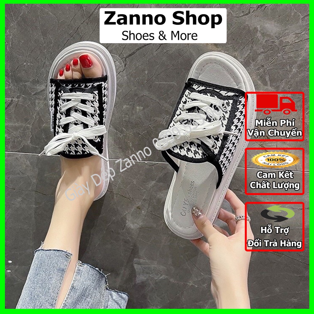 Dép Quai Ngang Nữ Dây Buộc Kẻ Caro Siêu HOT 2022, Dép Đế Bánh Mỳ Cao 3cm Form Ôm Chân