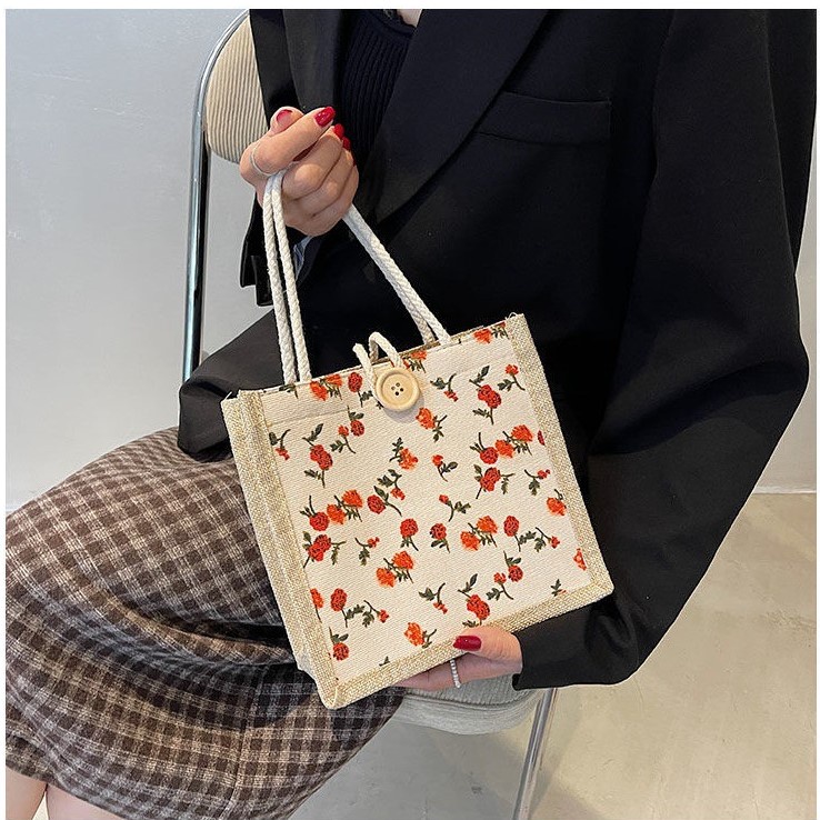 Túi Cói Đi Biển Mini Phong Cách Hàn Quốc Hoạ Tiết Hoạt Hình Siêu Đáng Yêu, Hottrend Hè 2021, túi vải thời trang